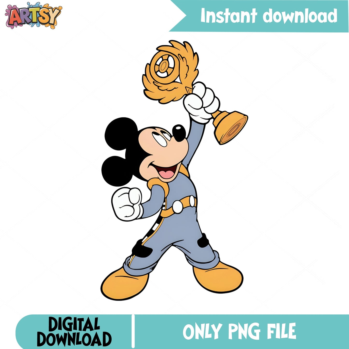 Mickey Mouse Racing Champion PNG, Disney Racer Trophy PNG, Mickey Mouse PNG
