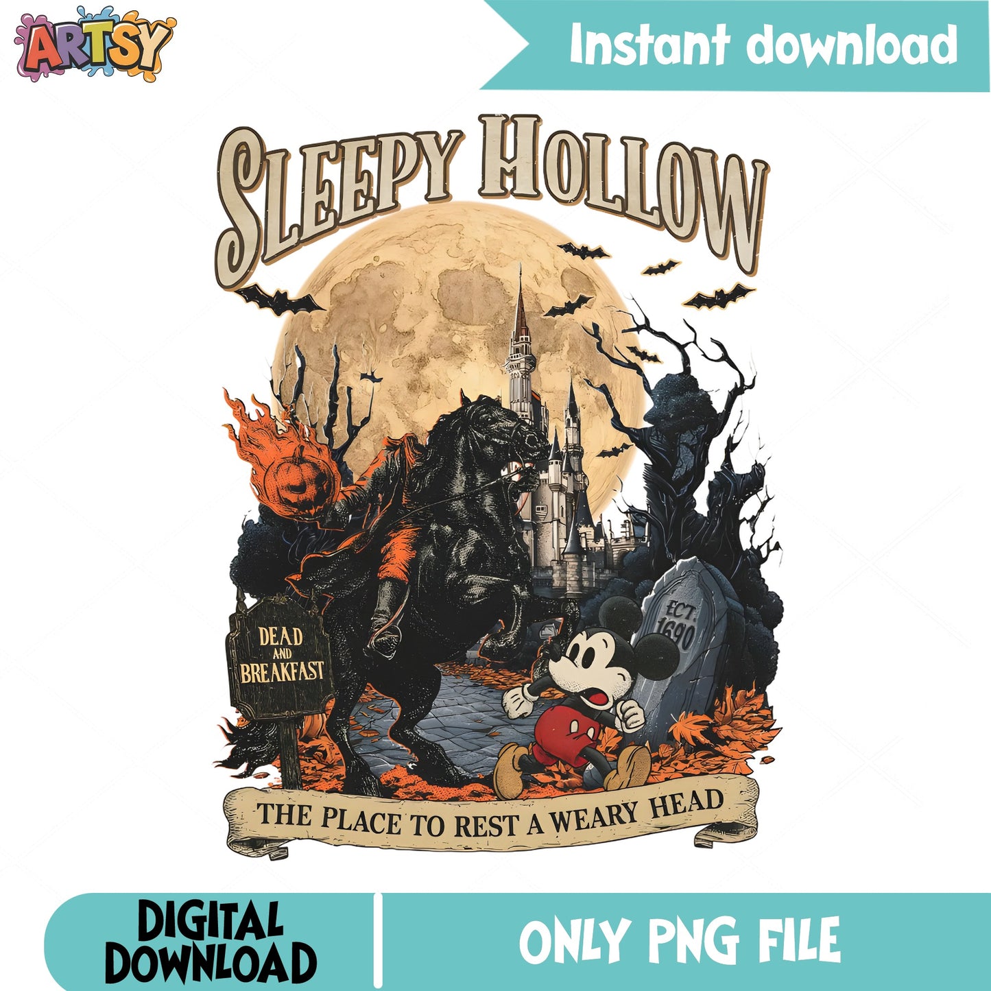 Mickey Mouse Sleepy Hollow Halloween PNG, Disney Halloween PNG