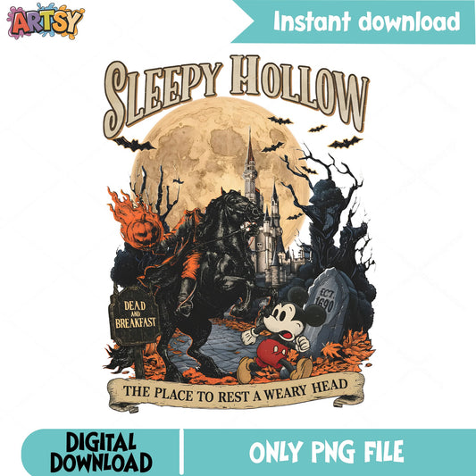 Mickey Mouse Sleepy Hollow Halloween PNG, Disney Halloween PNG