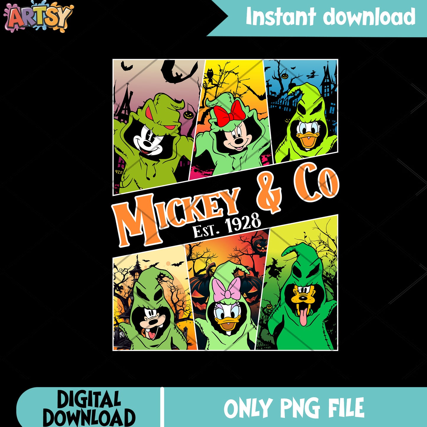 Mickey and co est 1928 png, oogie boogie costume png, halloween png