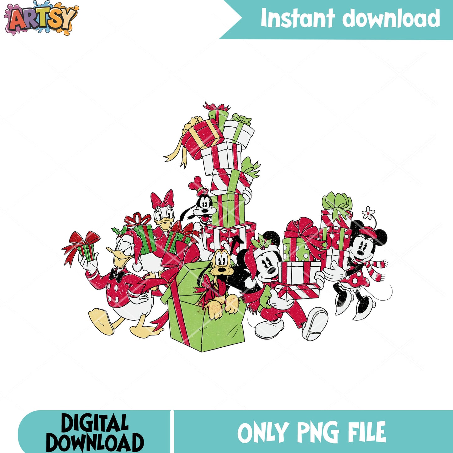 Mickey and friends christmas gift png, goofy png, christmas gifts png