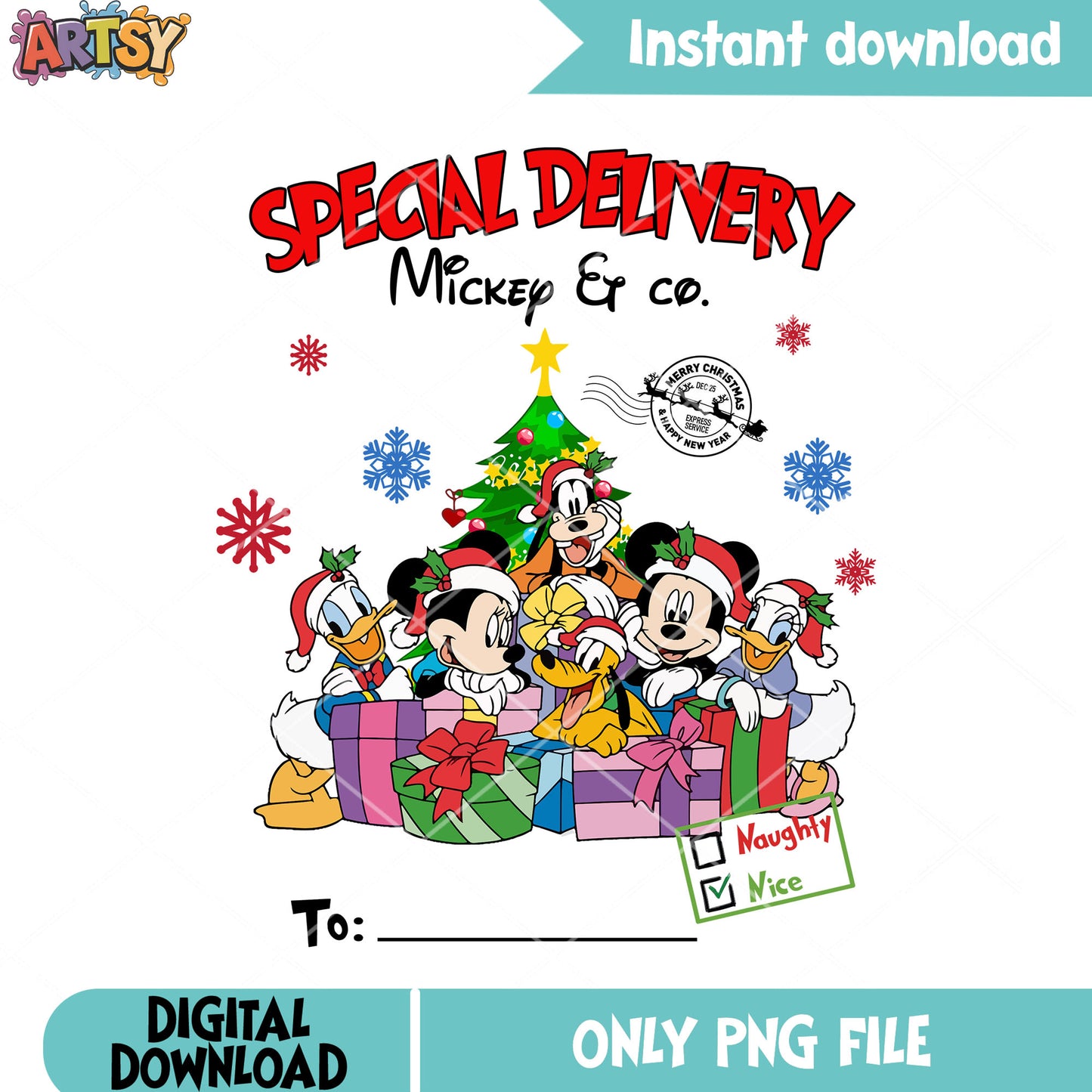 Mickey and friends christmas png, christmas gifts png, daisy duck png