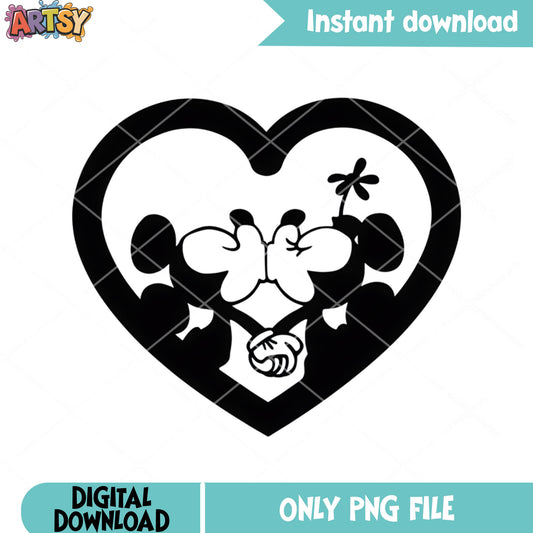 Mickey and minnie kiss valentines png, valentine day png, mickey mouse png