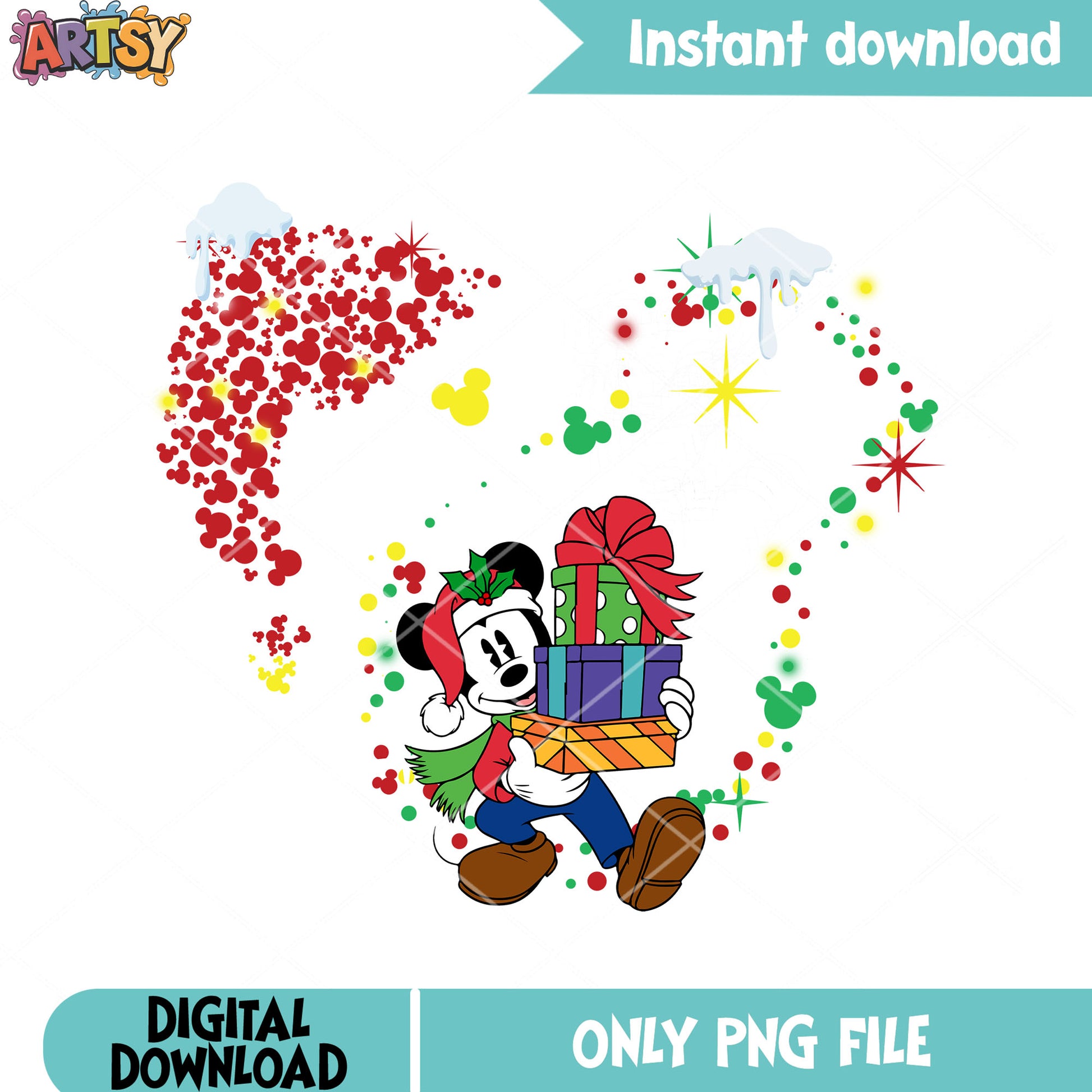 Mickey christmas icon png, mickey and friends png, christmas card png