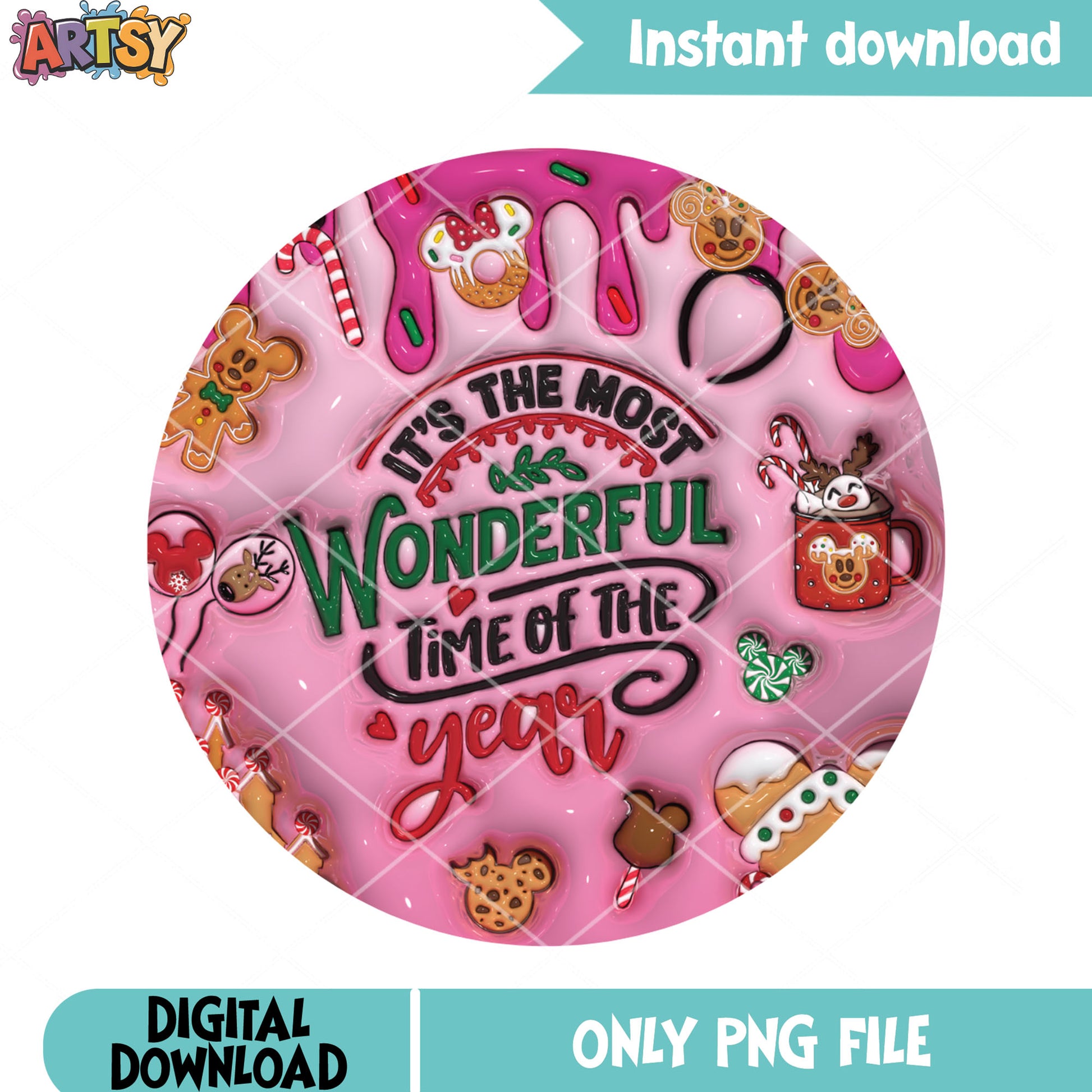 Mickey christmas snacks wonderful png, gingerbread pink png, cute png