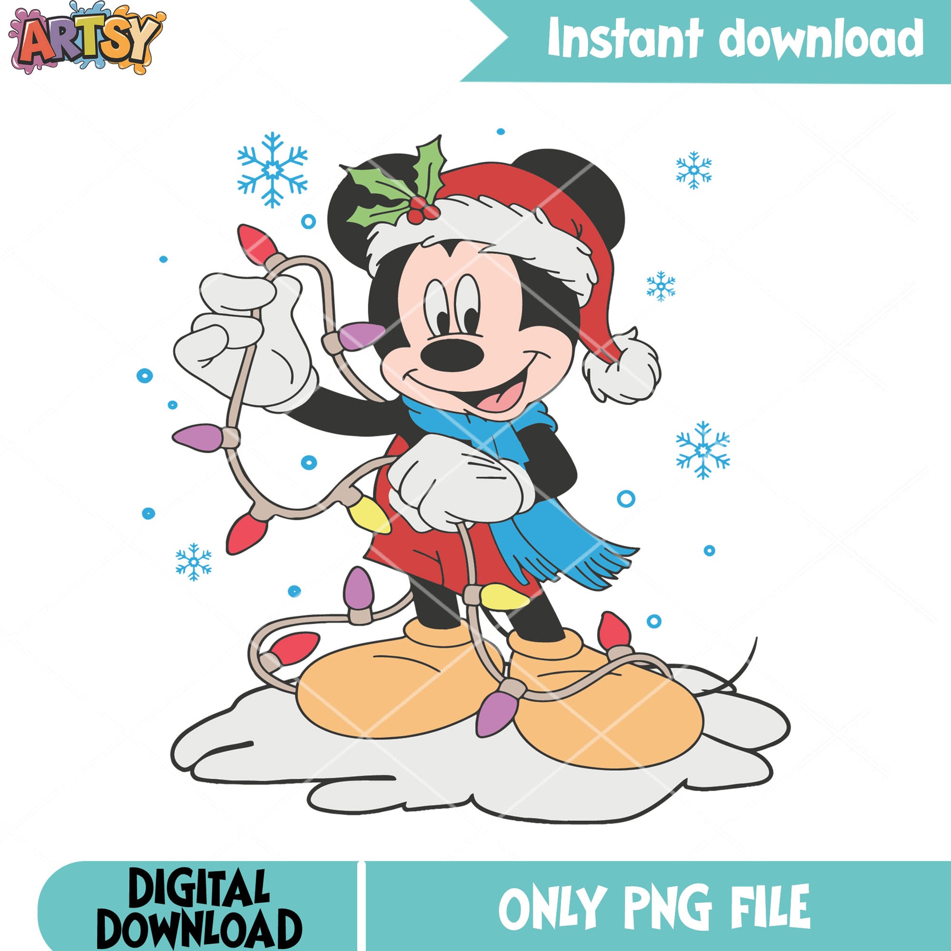 Mickey christmas snow png, mickey mouse png, santa hat png