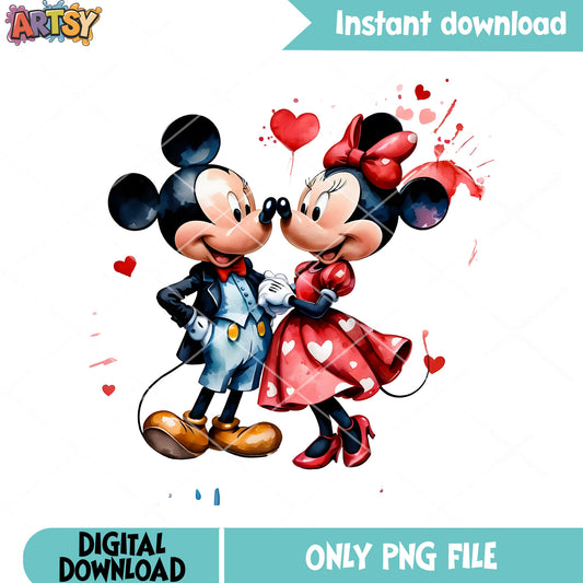 Mickey couple in valentine png, valentine couple png, disney png