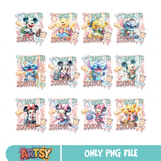 Mickey disney friends school png bundle, back to school mickey​ png