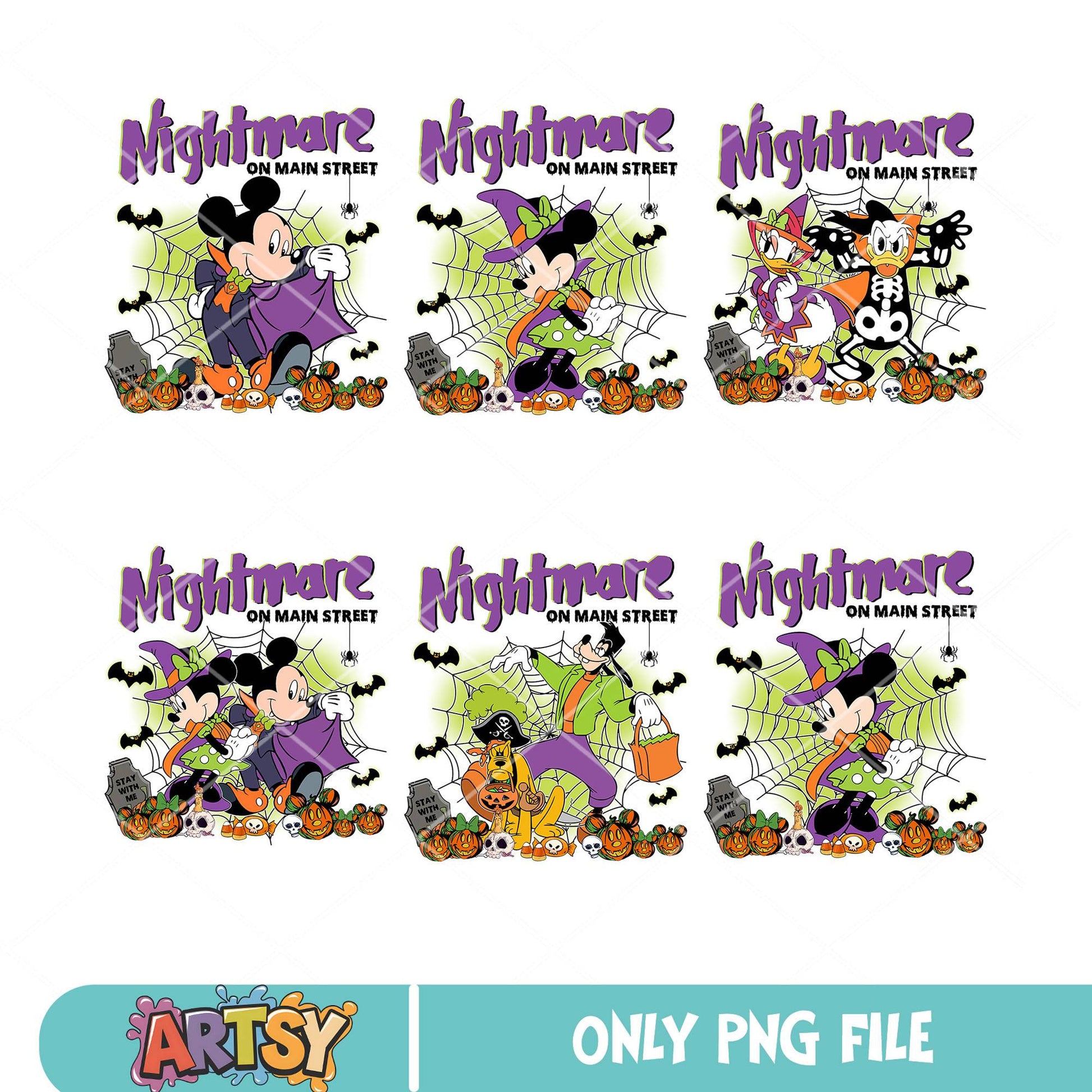 Mickey dracula png bundle, nightmare street png, mickey halloween png
