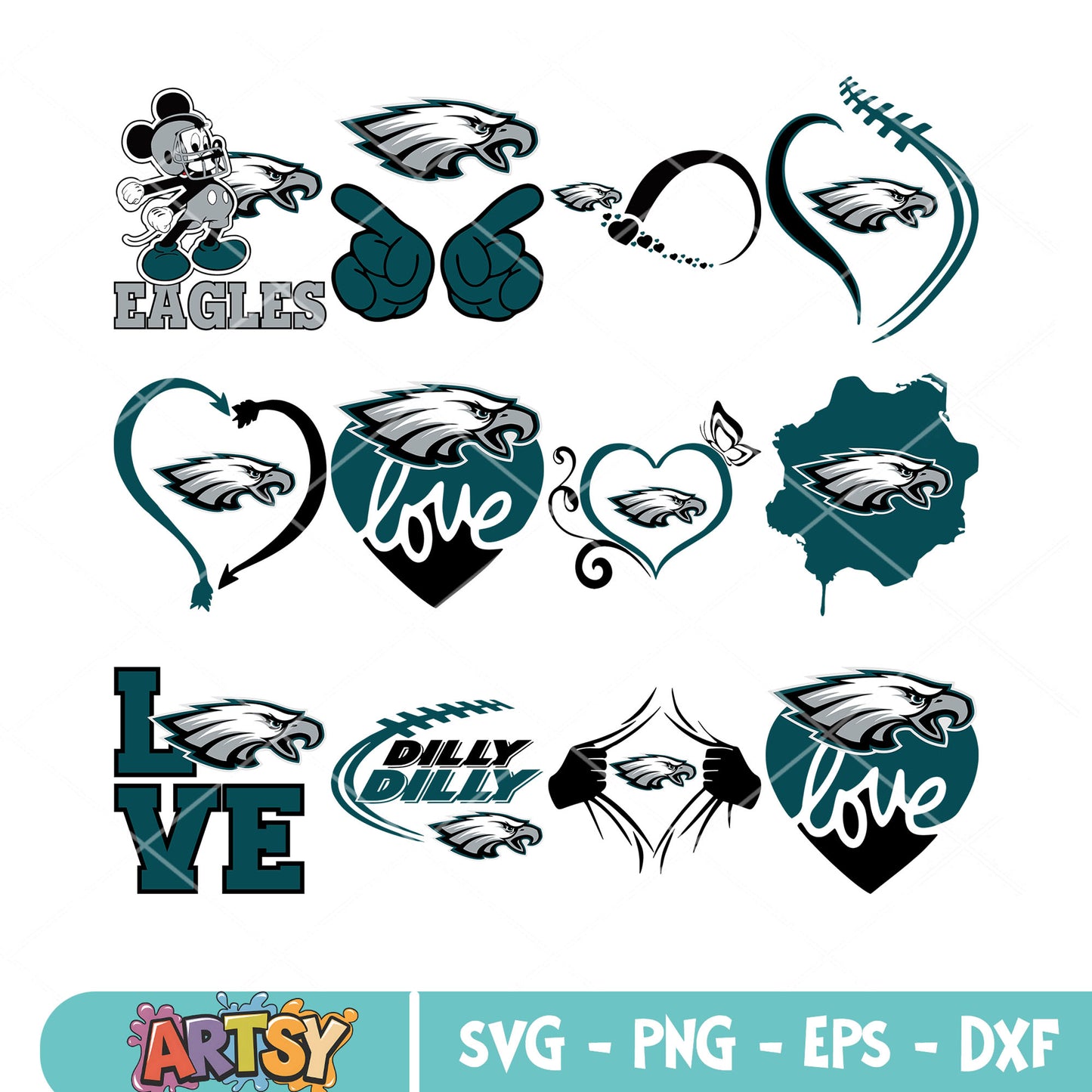 Mickey eagles philadelphia bundle svg, eagle head svg, nfl teams svg