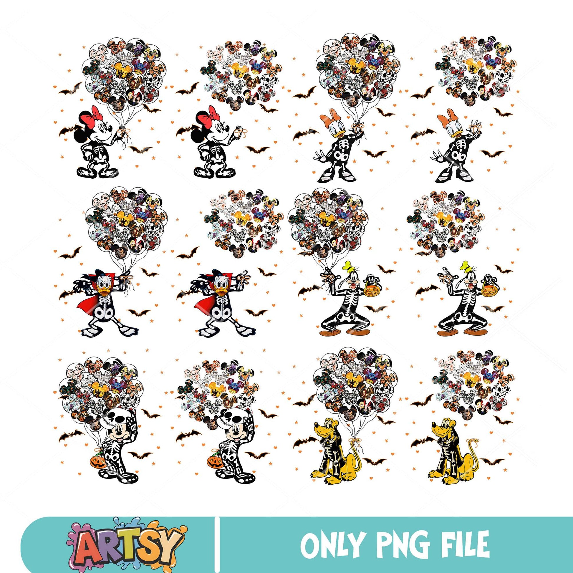 Mickey friends balloon png bundle, disney halloween png, disney balloon png