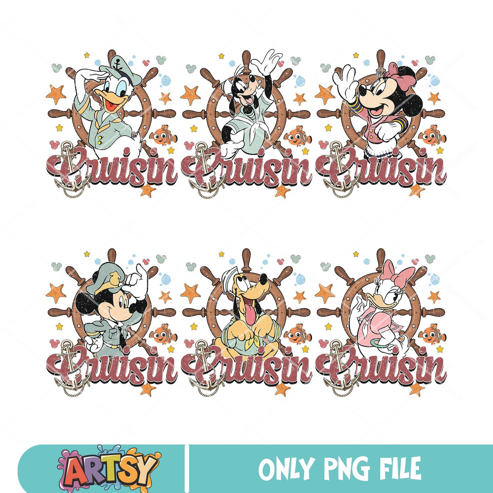 Mickey friends cruisin png bundle, disney cruise png, mickey cruise png