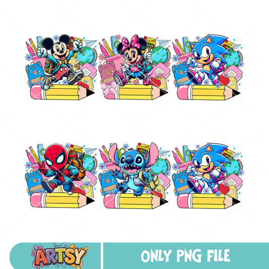 Mickey friends school png bundle, back to school png, mickey disney png