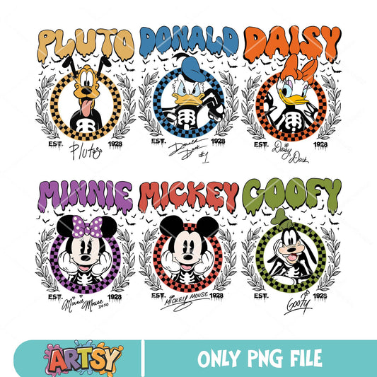 Mickey friends skeleton png bundle, mickey halloween png, mickey friends png