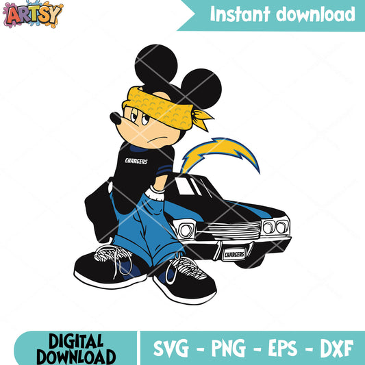 Mickey gangster chargers svg, Los angeles​ chargers svg, hell cat svg