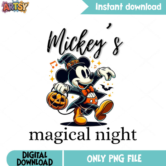 Mickey magical night png, wicker pumpkin png, magican costume png