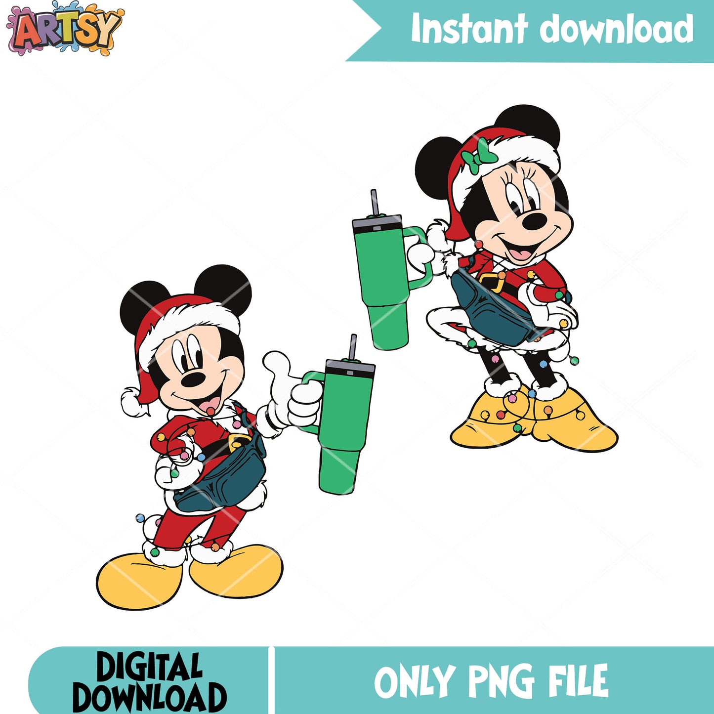 Mickey minnie christmas png, christmas lights png, santa claus png