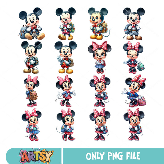 Mickey minnie school uniform png bundle, mickey mouse png, back to school png