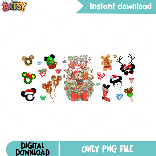 Mickey mouse holly jolly xmas png, goofy png, merry christmas png