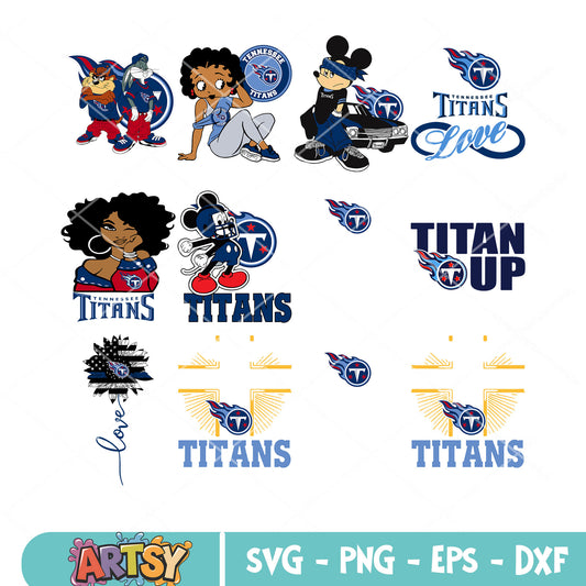 Mickey mouse tennessee titans bundle svg, bugs bunny bundle svg