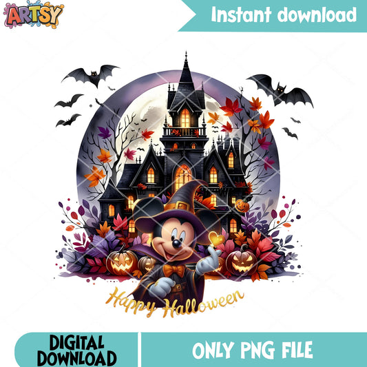 Mickey mouse the witch png, disney halloween png, spooky castle png