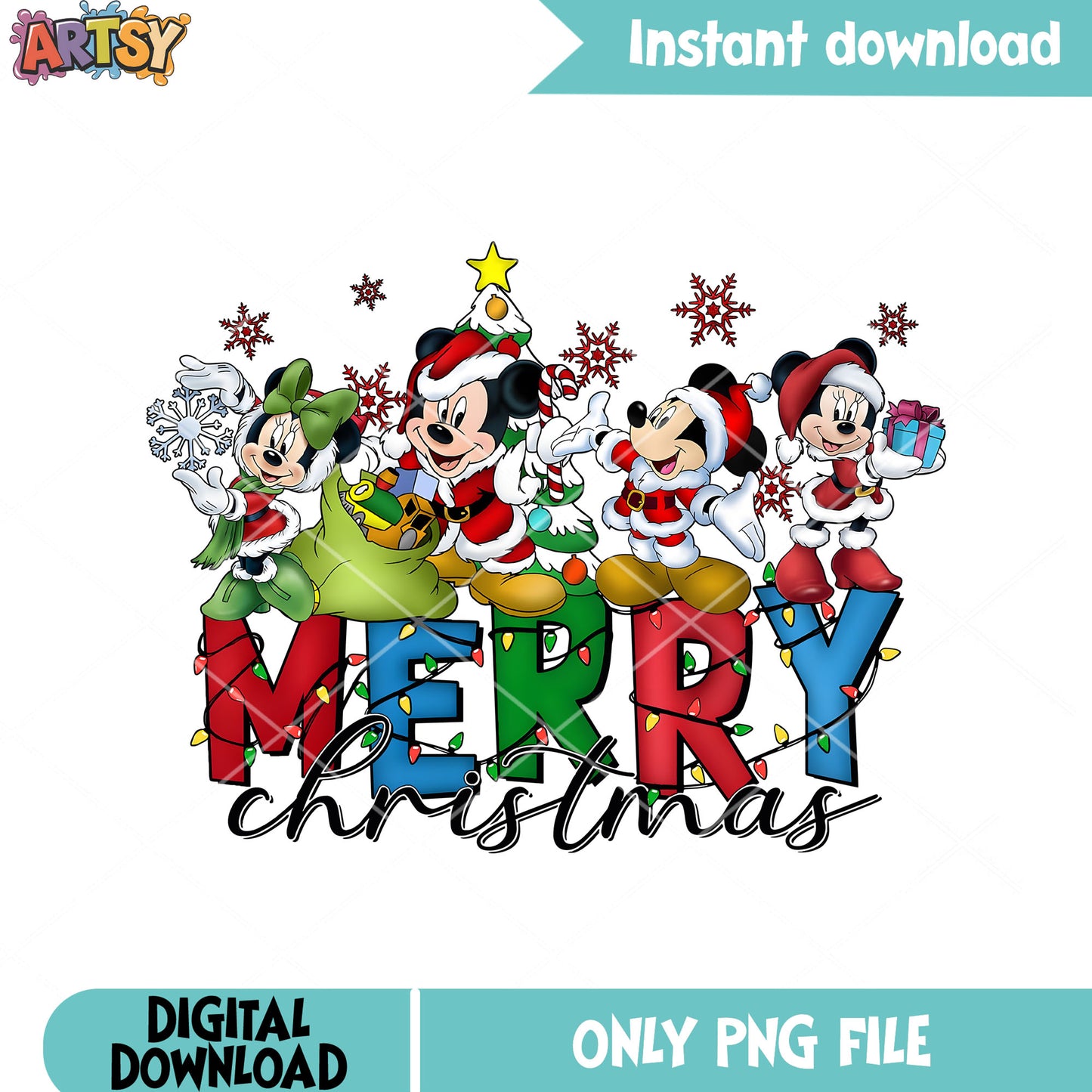 Mickey movie in christmas night png, christmas tree png, minnie mouse png