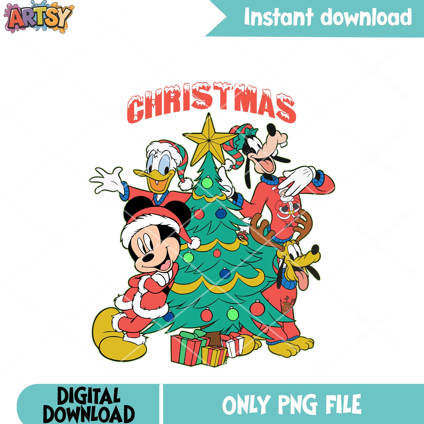 Mickey present gifts png, donald duck png, christmas tree png