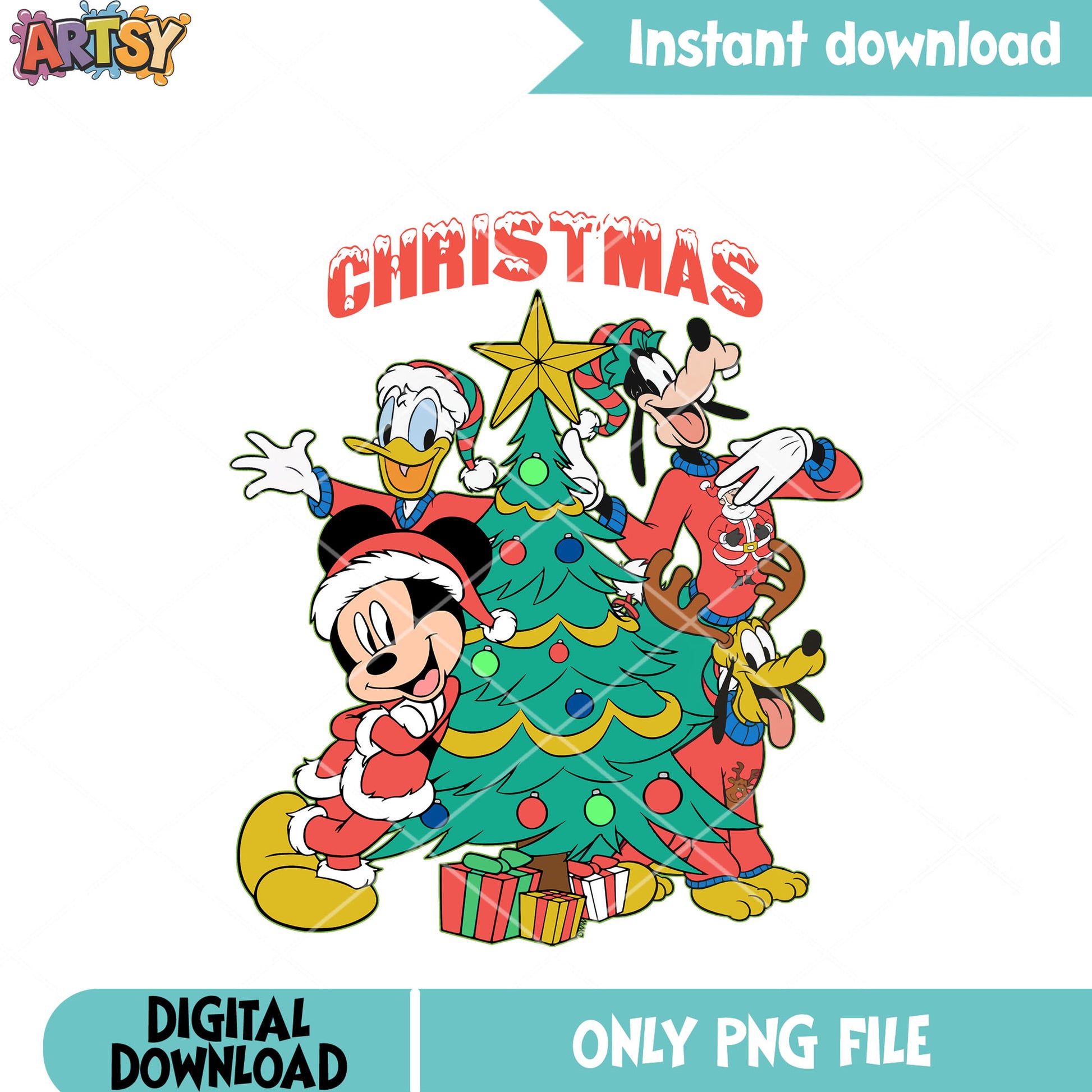Mickey present gifts png, donald duck png, christmas tree png