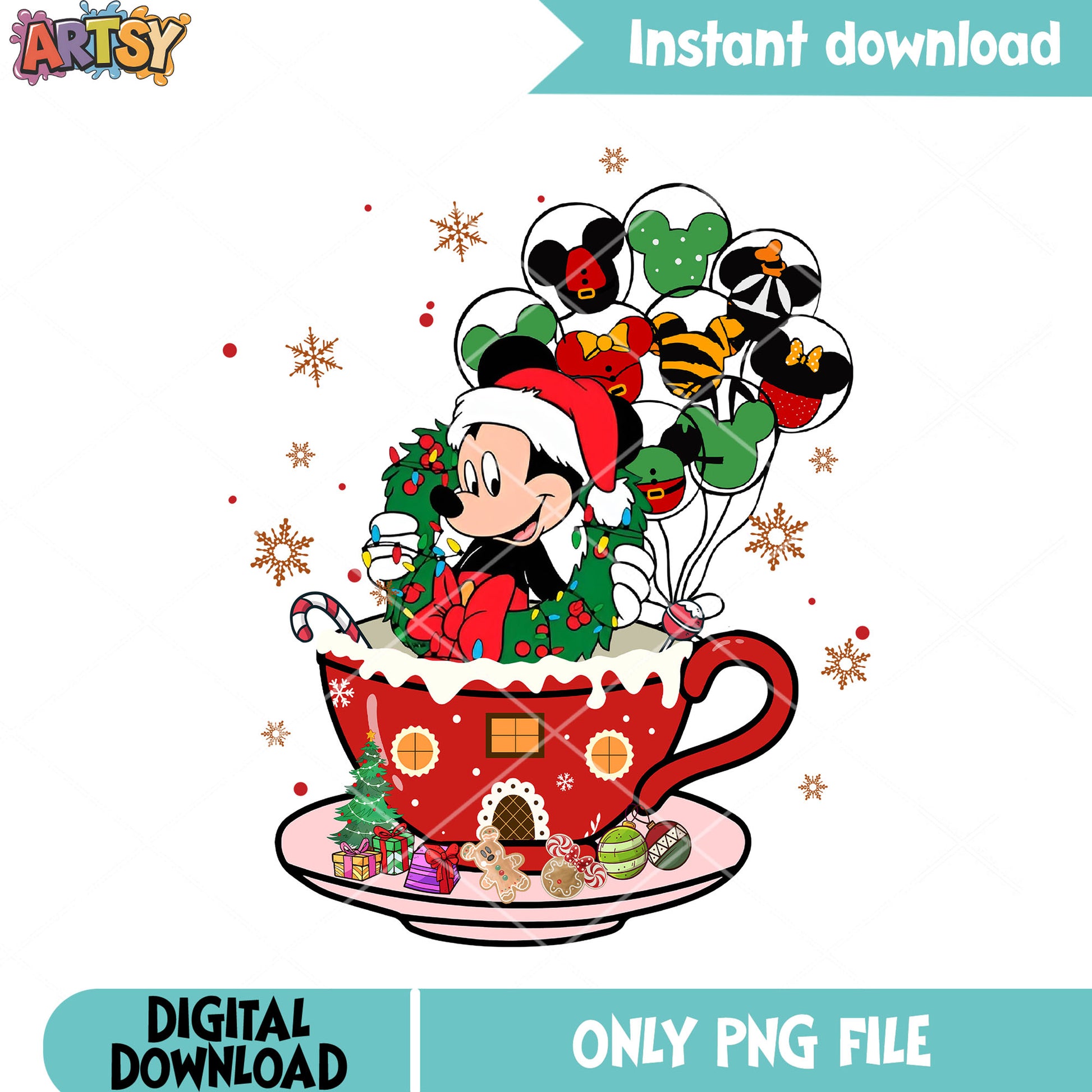 Mickey tea christmas png, mickey mouse png, disney christmas png
