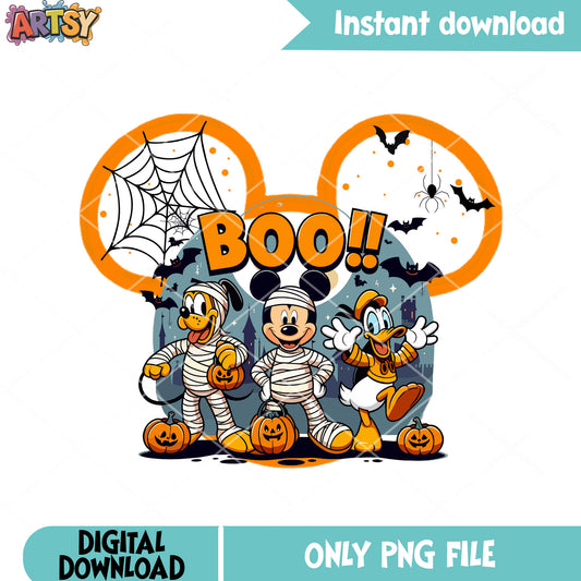 Mickey the mummy png, scary bats png, halloween scary png