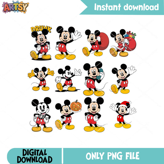 Mickey vintage png bundle, disney mickey png, mickey mouse png