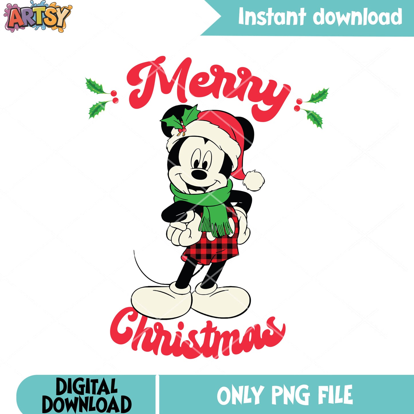 Mickey vintage xmas png, mickey and friends png, santa hat png