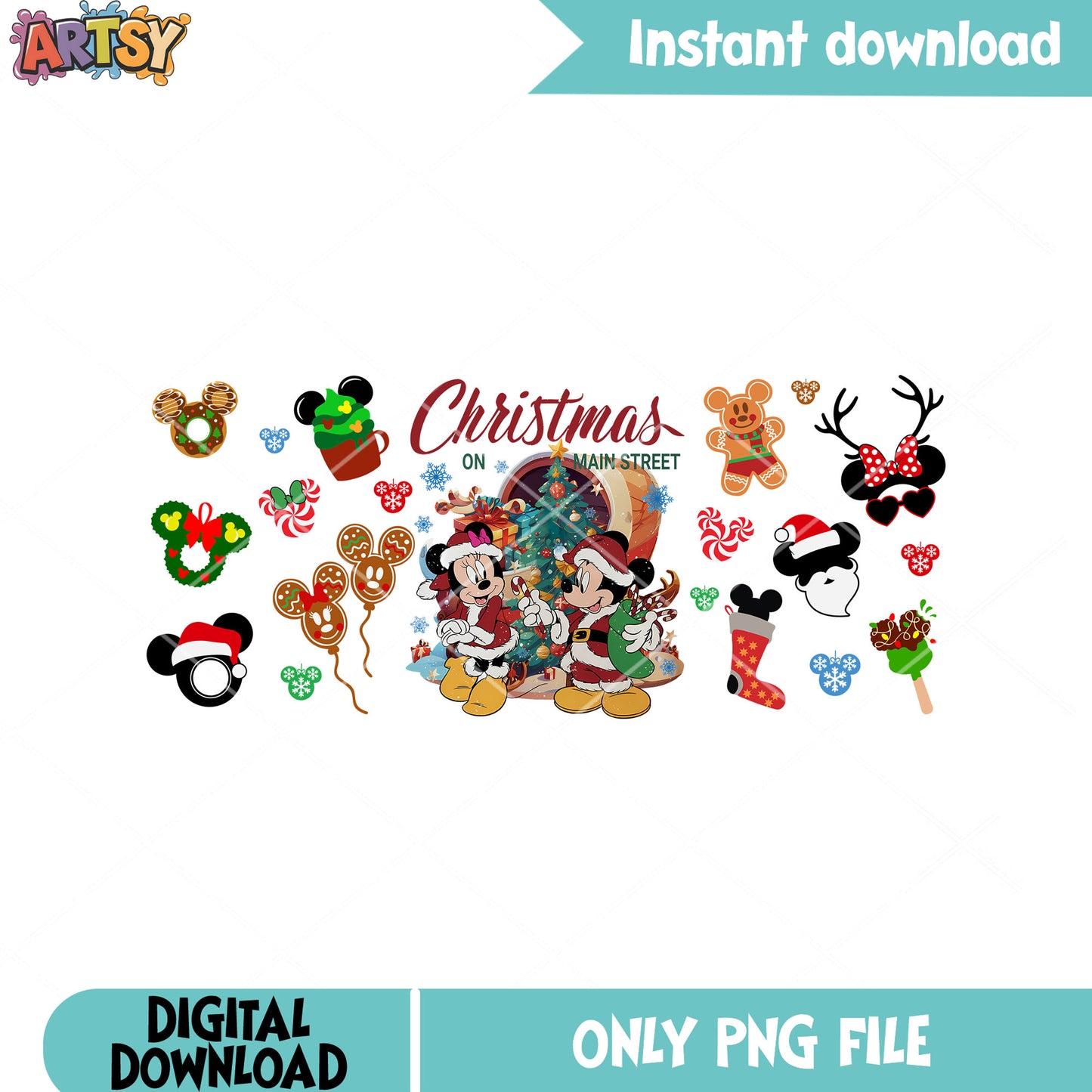 Mickey xmas on main street png, mickey mouse png, mickey and friends png