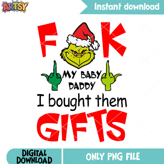 Middle finger relax grinch face png, grinchmas png, christmas gifts png
