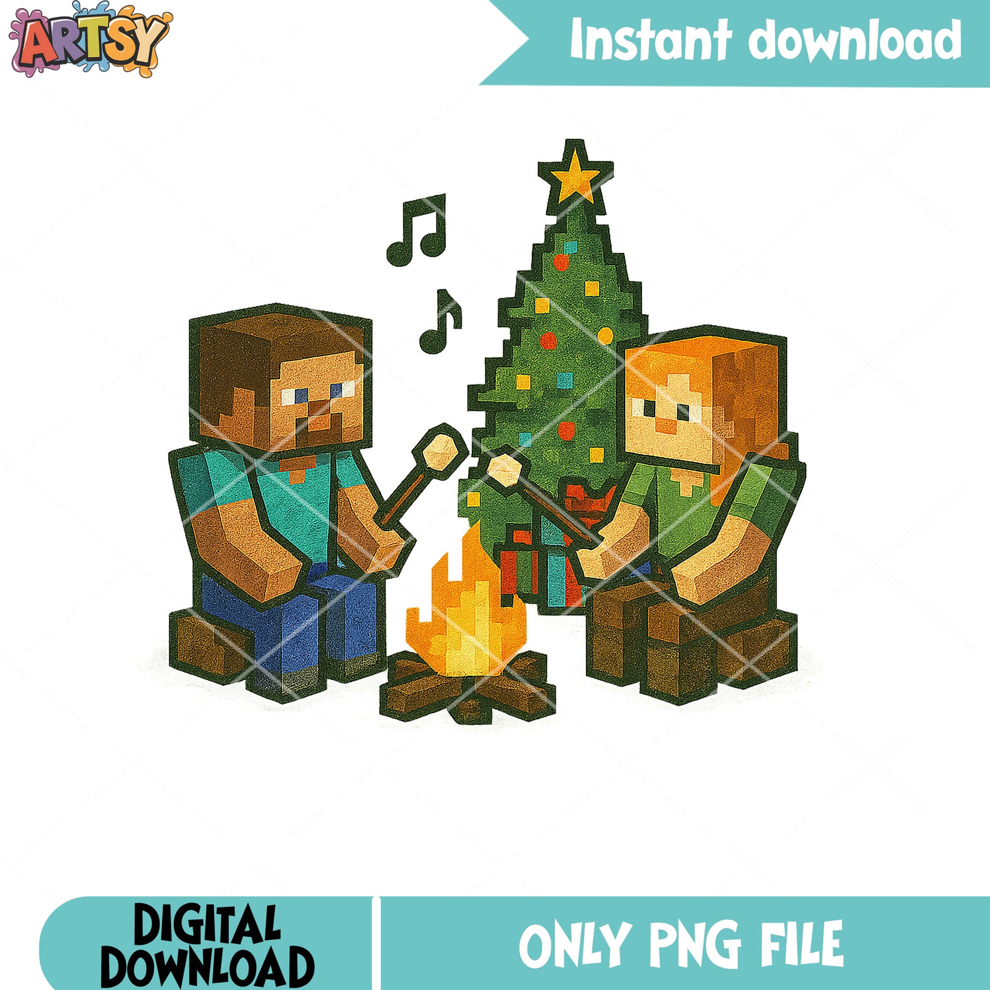 Minecraft cozy christmas png, christmas tree png, merry christmas png