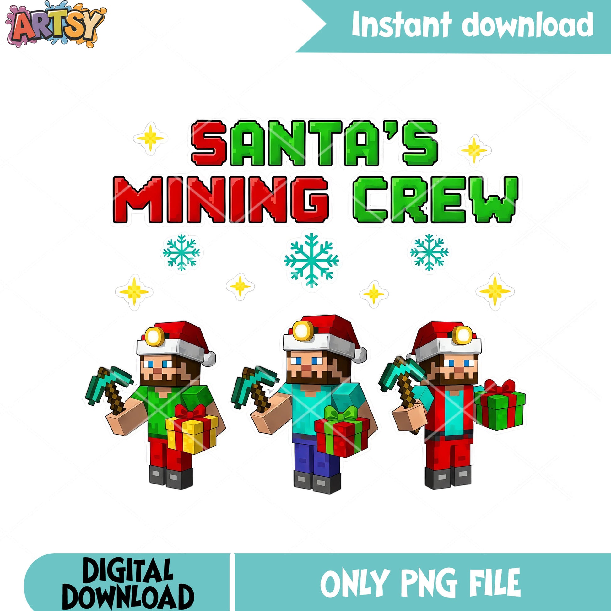 Mining in christmas png, christmas gifts png, minecraft christmas​ png