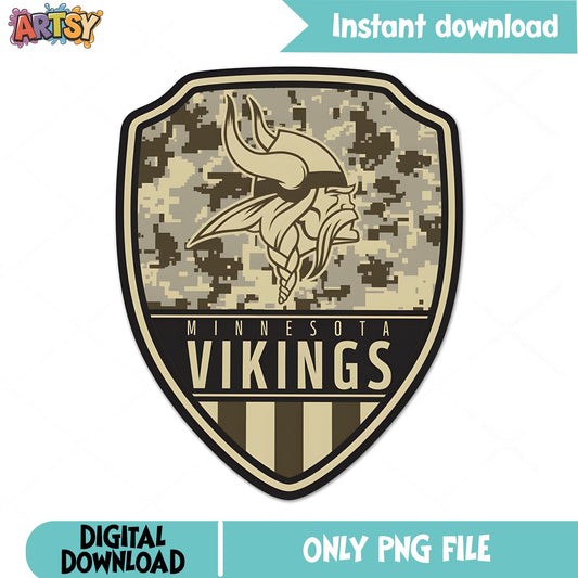Minnesota Vikings Camo Shield PNG, Vikings Football PNG, NFL PNG
