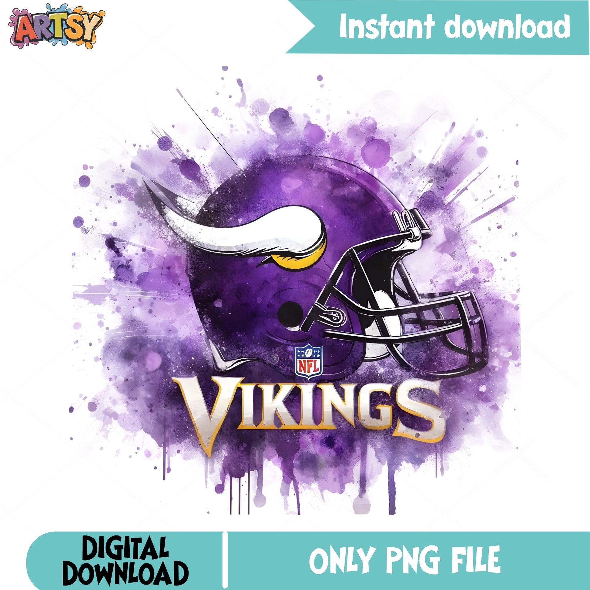 Minnesota Vikings Watercolor PNG, NFL Football Helmet PNG, Vikings PNG