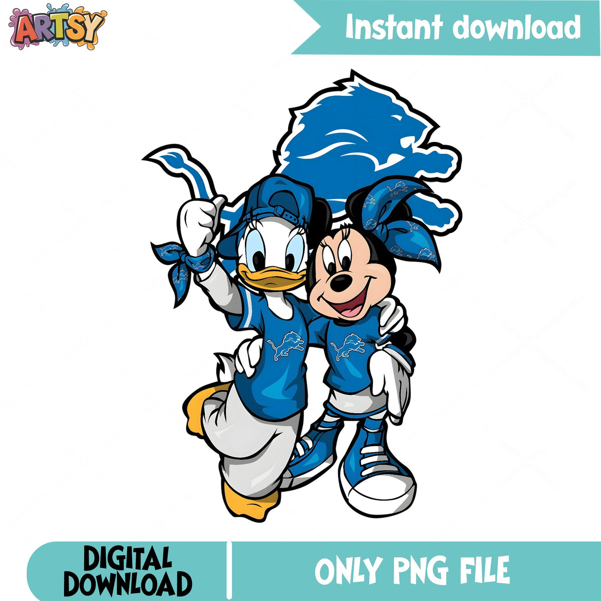 Minnie And Daisy Detroit Lions NFL PNG, Disney NFL PNG, Football PNG