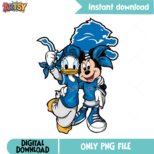 Minnie And Daisy Detroit Lions NFL PNG, Disney NFL PNG, Football PNG