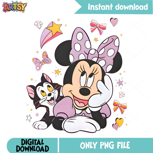 Minnie Mouse And Figaro Cat PNG, Disney PNG, Cute Disney PNG