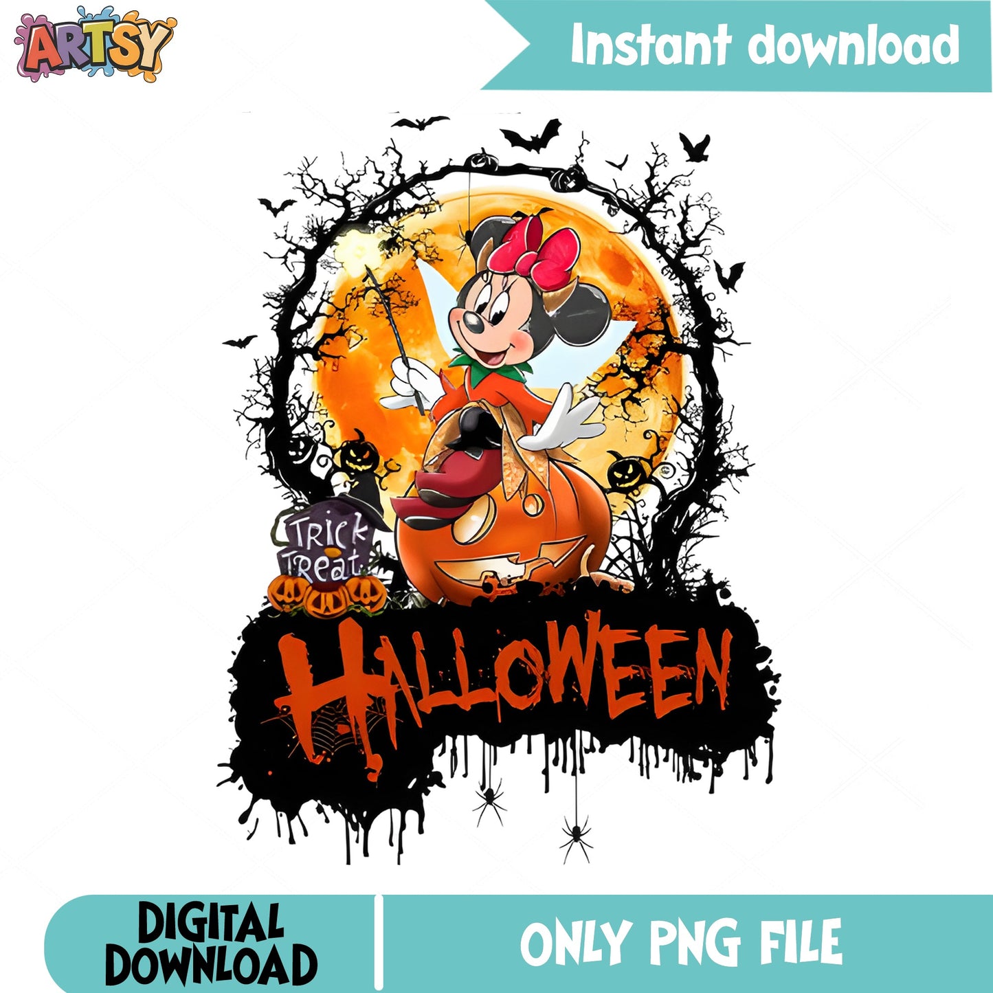 Minnie Mouse Halloween PNG, Trick Or Treat Disney PNG, Pumpkin PNG