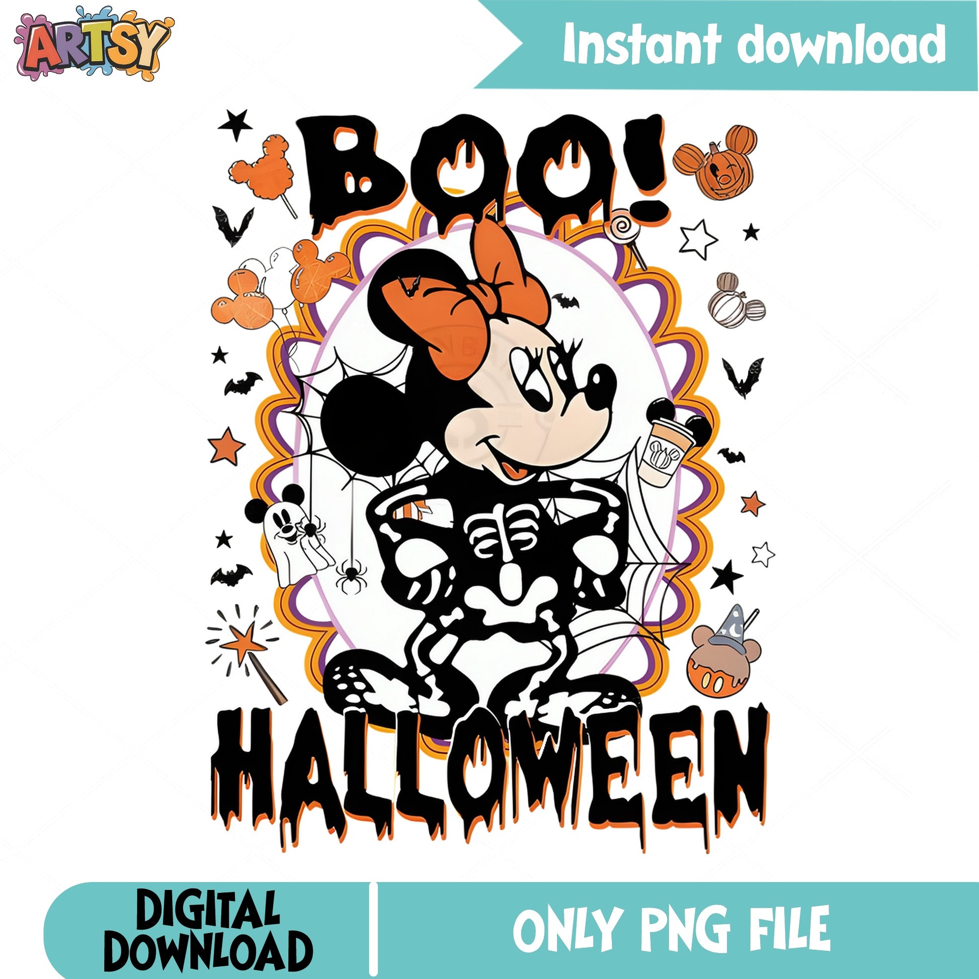 Minnie Mouse Halloween Skeleton PNG, Disney Boo PNG, Halloween PNG