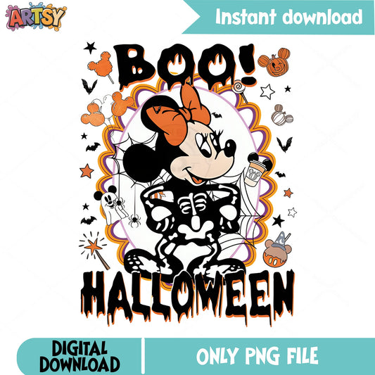 Minnie Mouse Halloween Skeleton PNG, Disney Boo PNG, Halloween PNG