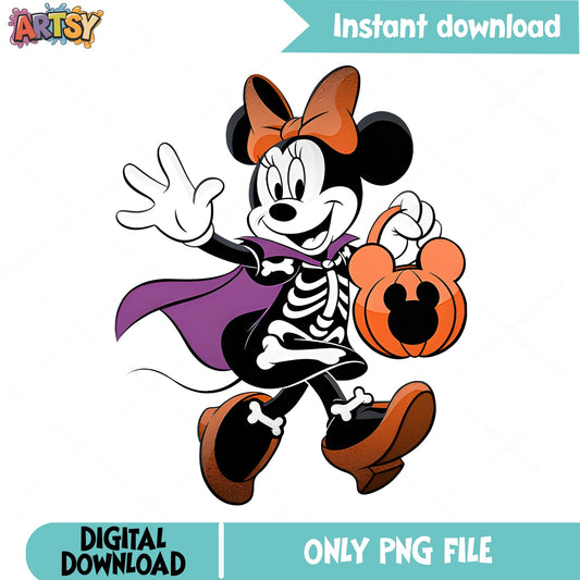 Minnie Mouse Halloween Skeleton PNG, Disney PNG, Halloween PNG