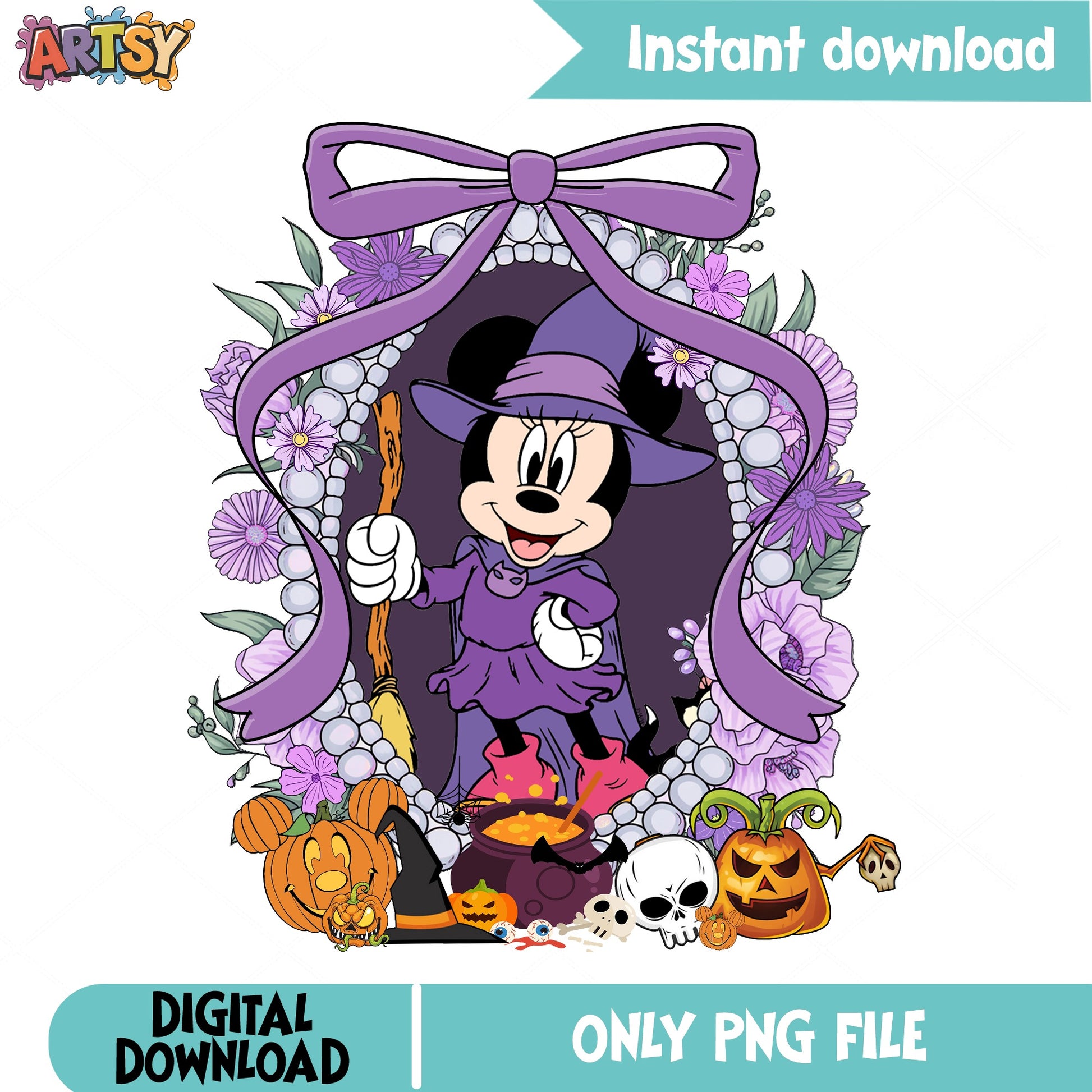 Minnie Mouse Halloween Witch PNG, Disney Halloween PNG, Pumpkin PNG