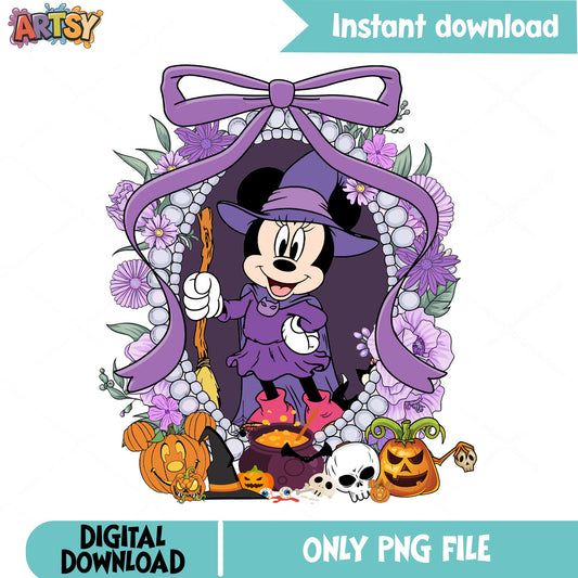 Minnie Mouse Halloween Witch PNG, Disney Halloween PNG, Pumpkin PNG