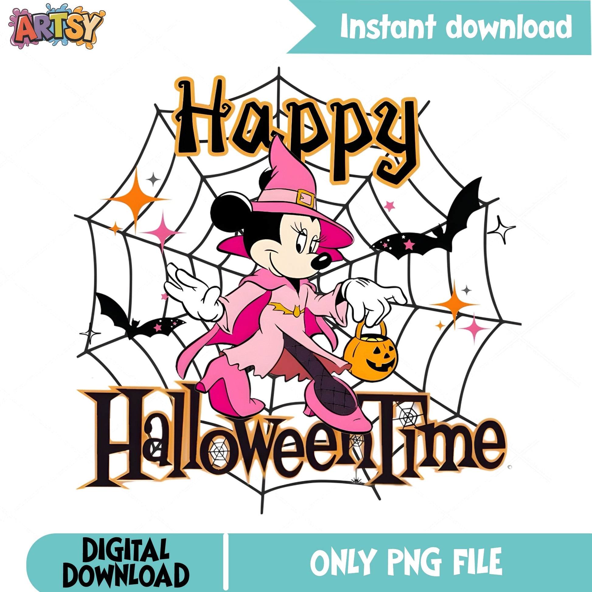 Minnie Mouse Happy Halloween Time PNG, Disney Halloween PNG, Witch PNG