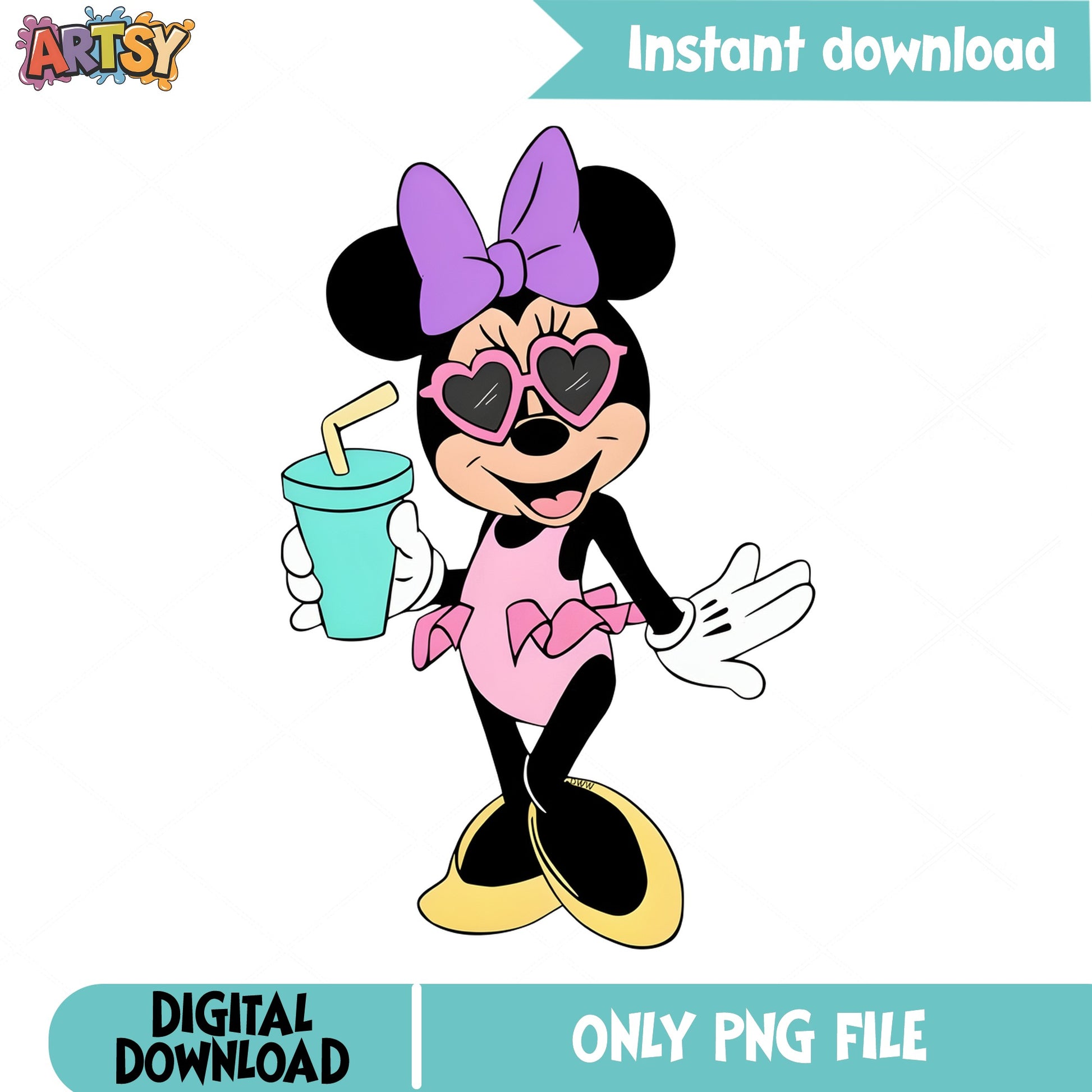 Minnie Mouse Summer Drink PNG, Disney Vacation PNG, Cute Minnie PNG