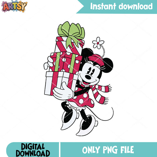 Minnie in holidays png, mickey and friends png, christmas holidays png